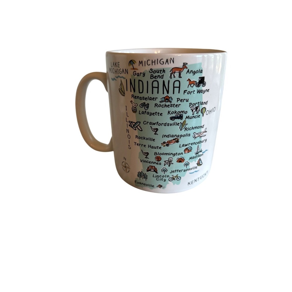222 Fifth Porcelain Indiana Map Mug 16oz Dishwasher & Microwave Safe‎